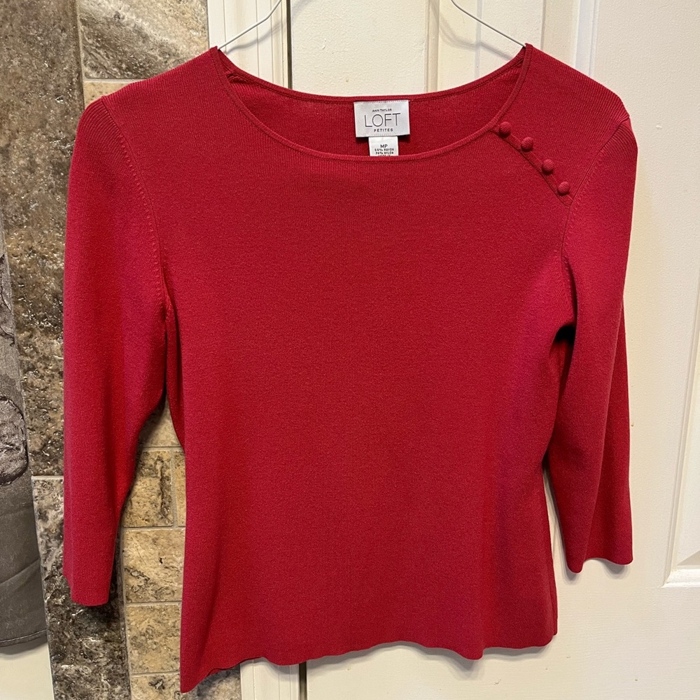 Ann Taylor Red Mid Length Sleeve Shirt
